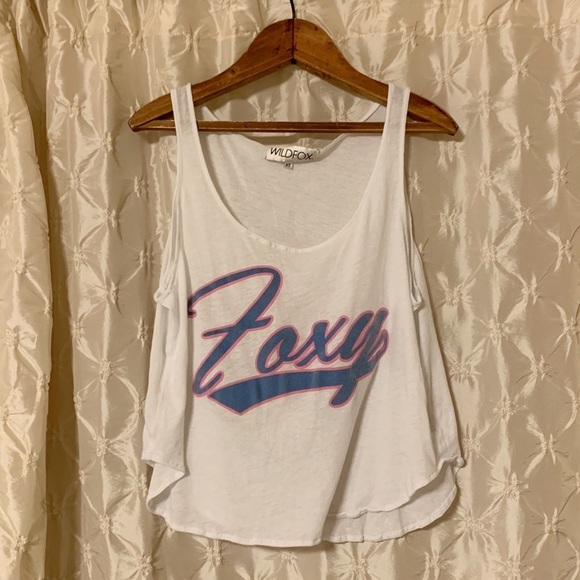 Wildfox White “Foxy” Flocked Cropped Oversized Tank Top Boho - Picture 2 of 11